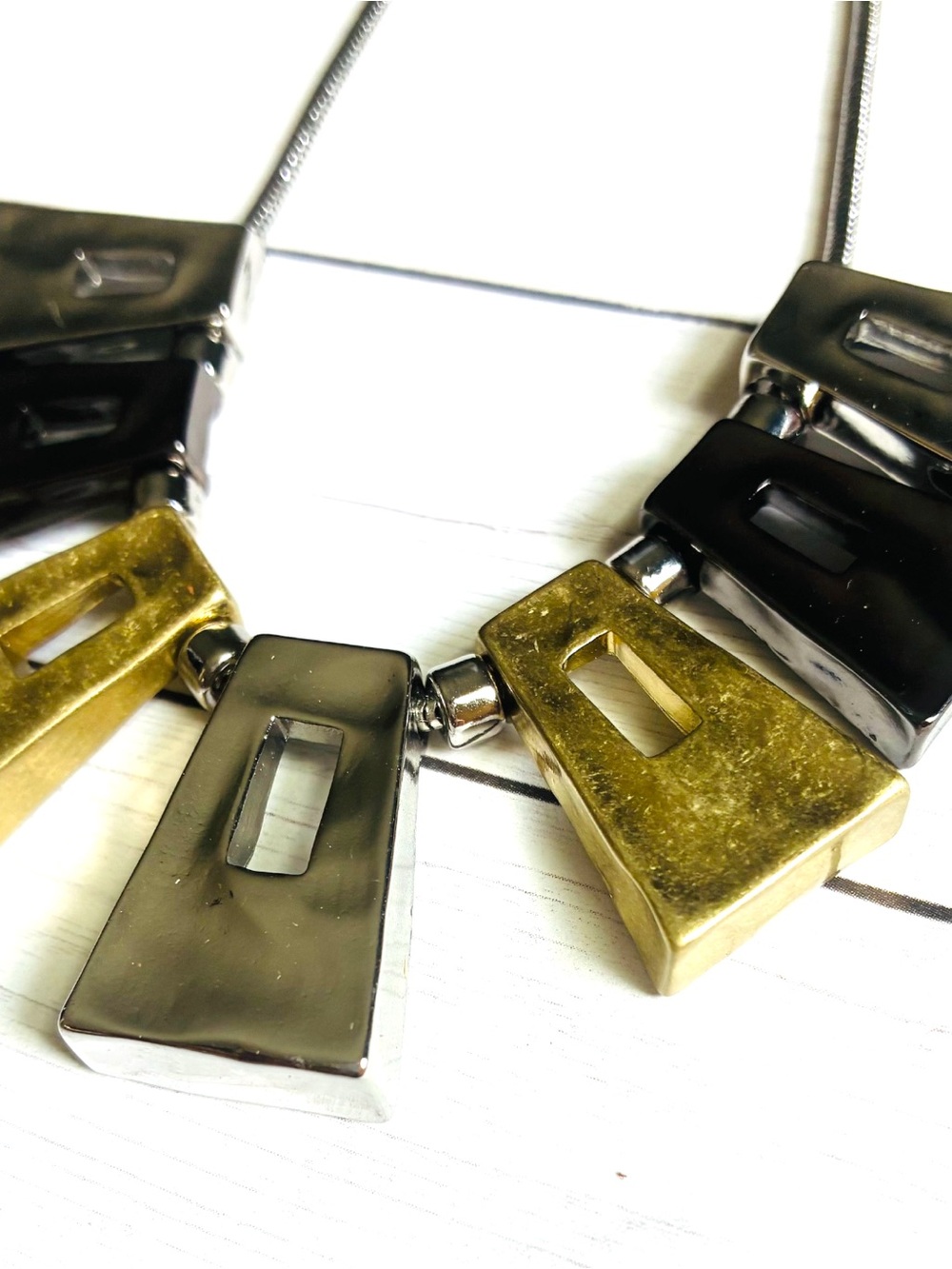NEW NWOT Chico's Gold, Silver, Gunmetal Mixed Metal Geometric Pendant Necklace - Picture 2 of 4